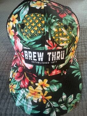Brew Thru Tropical Pineapple Floral Snapback Hat - Black, Green, Yellow